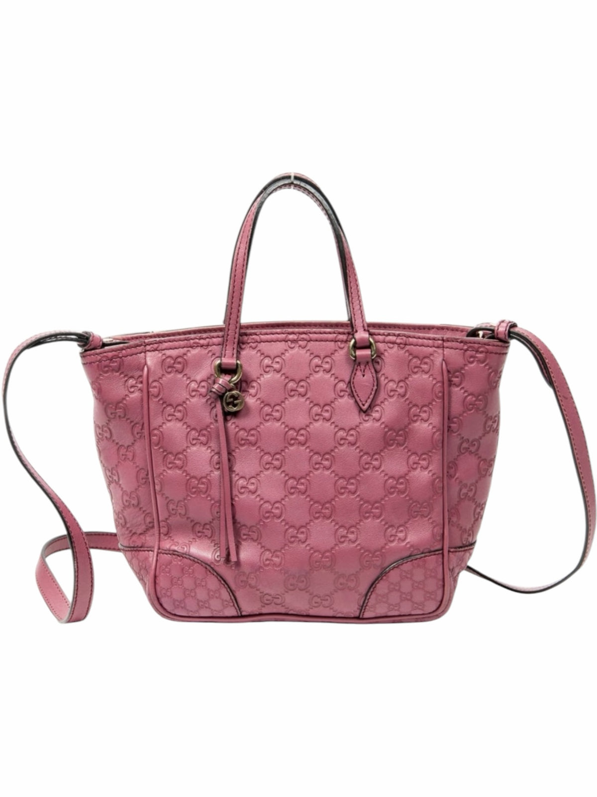 YoloLuxe Handbags pink Gucci Guccissima embossed leather tote with top handles and detachable shoulder strap