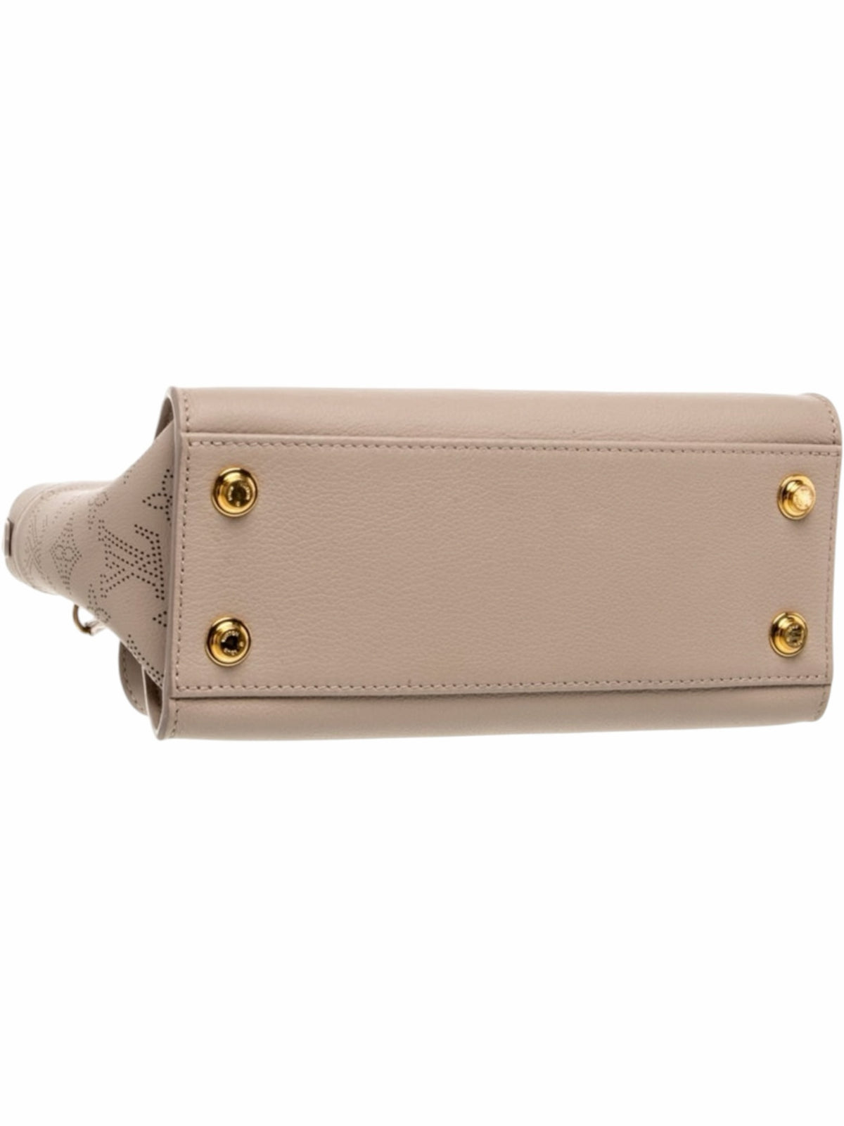 YoloLuxe Handbags taupe leather handbag base with gold-tone protective studs and perforated monogram side detail