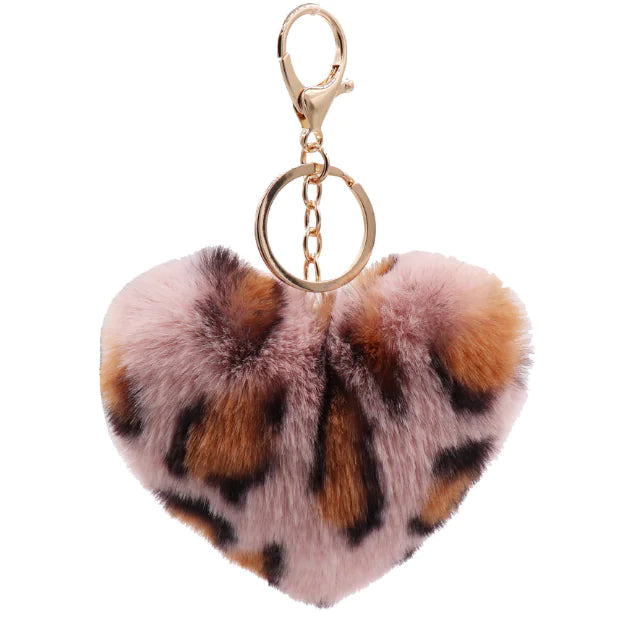 Leopard Print Plush Heart Keychain